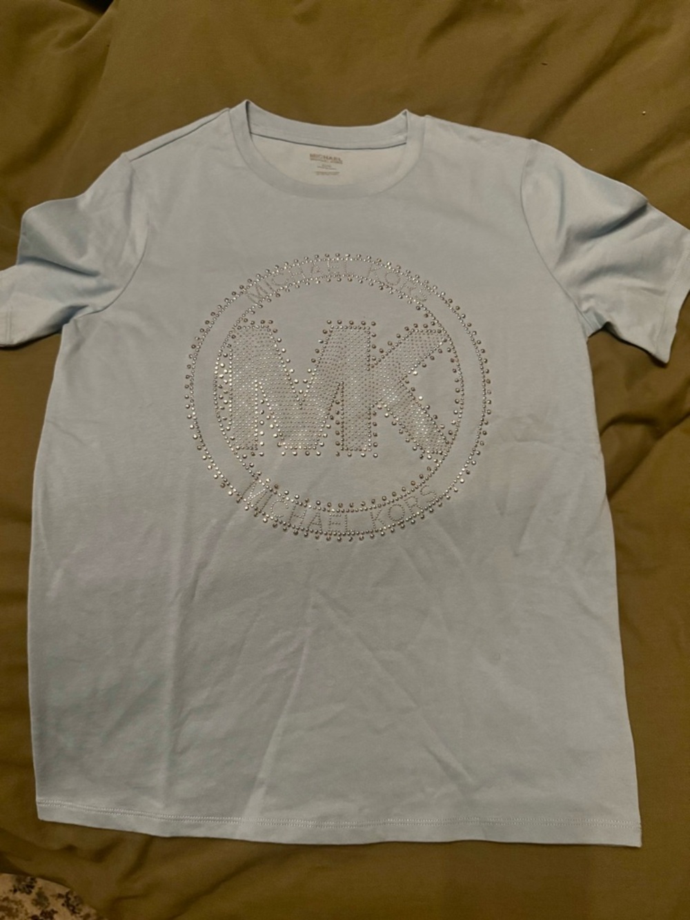 Michael Kors Studded Logo Charm Organic Cotton Jersey T-Shirt -XS -light blue - Picture 3 of 4